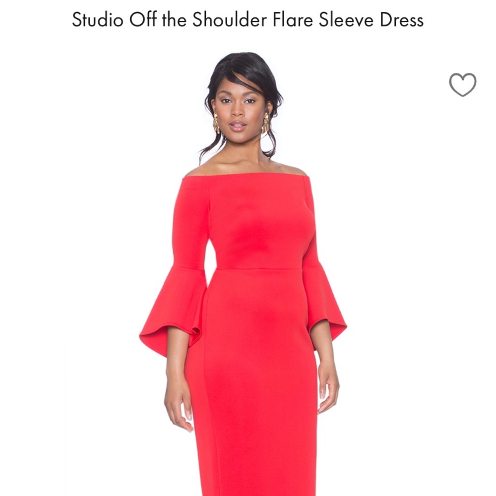 Studio Eloquii Off the Shoulder Flare Sleeve Dress